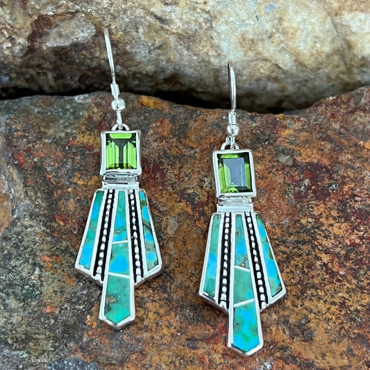 David Rosales Sonoran Gold Inlaid Sterling Silver Earrings w Peridot