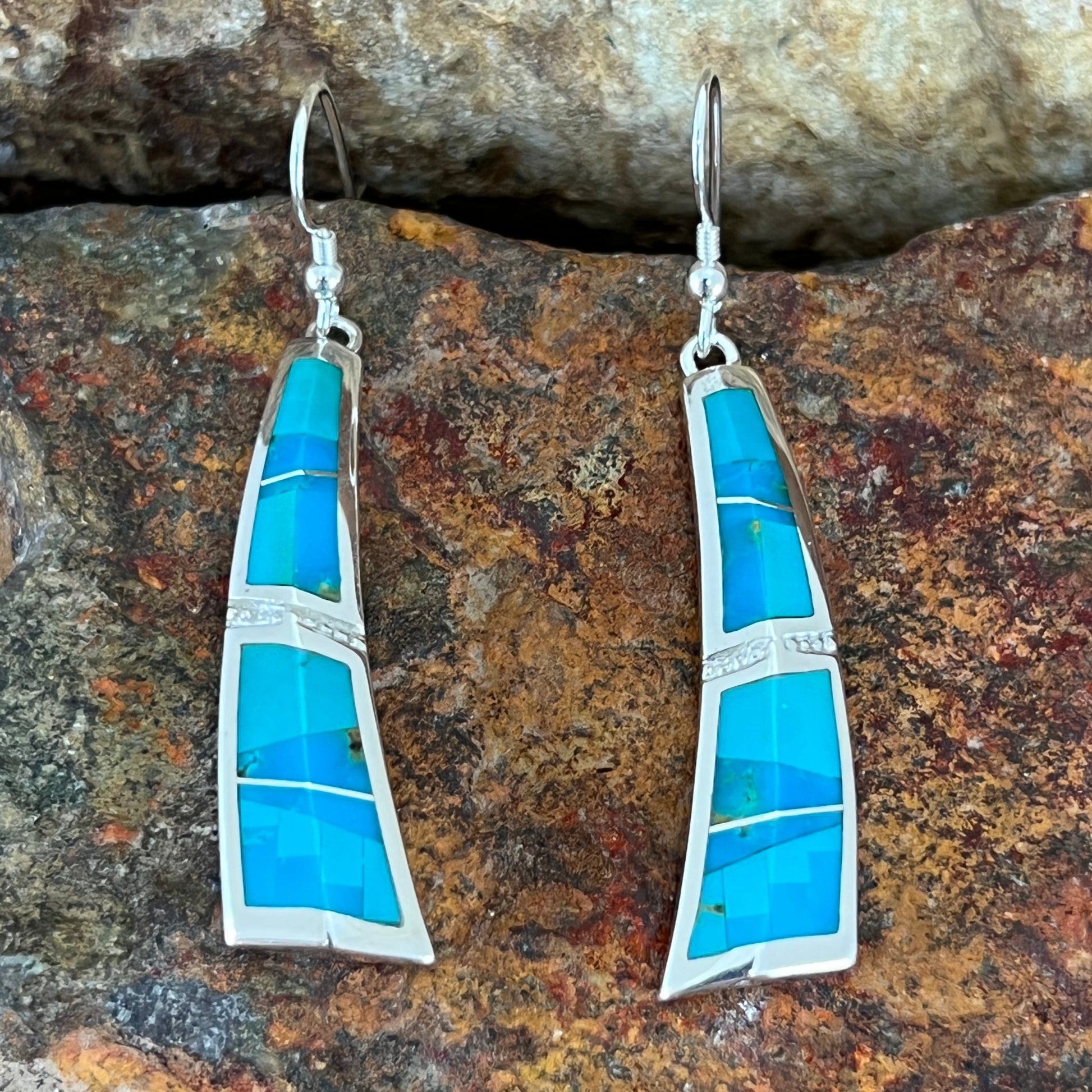 David Rosales Arizona Blue Fancy Inlaid Sterling Silver Earrings