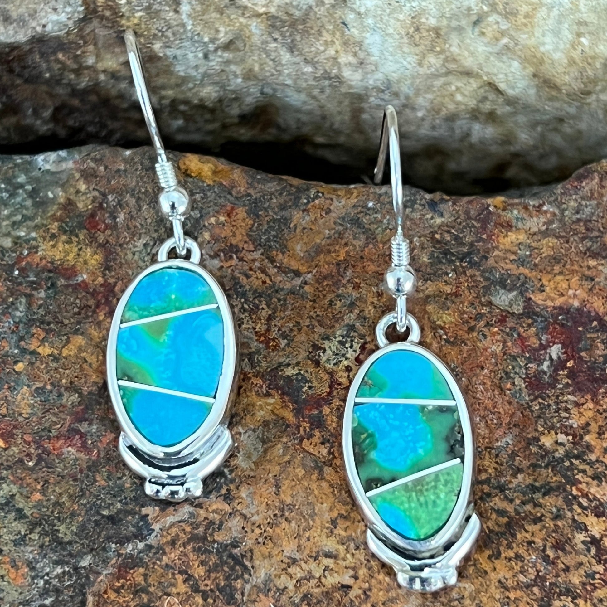 David Rosales Sonoran Gold Turquoise Inlaid Sterling Silver Earrings