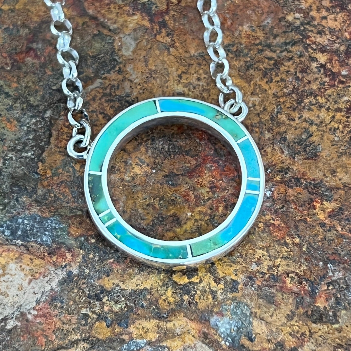 David Rosales Sonoran Gold Turquoise Inlaid Sterling Silver Necklace