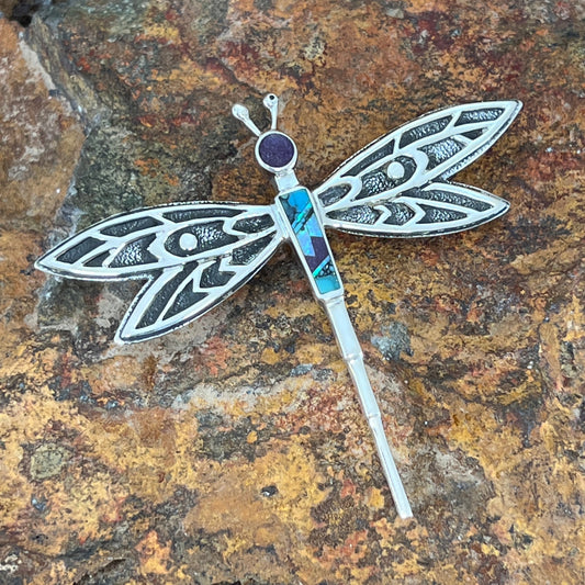 David Rosales Shalako Inlaid Sterling Silver Pendant Dragonfly