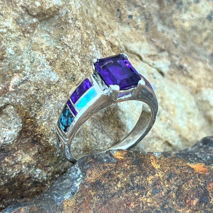 David Rosales Shalako Inlaid Sterling Silver Ring w/ Amethyst