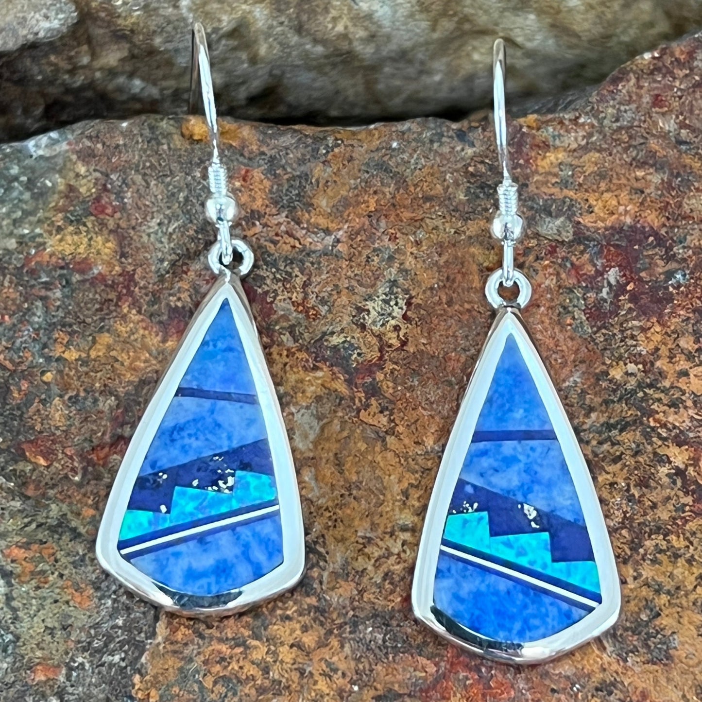 David Rosales Blue Sky Fancy Inlaid Sterling Silver Earrings