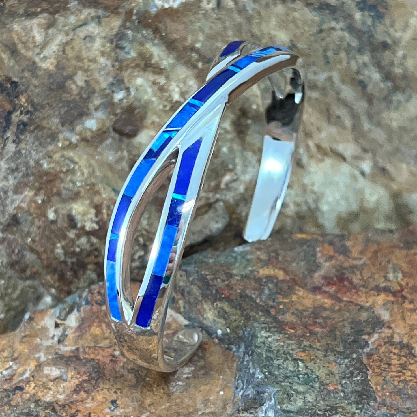 David Rosales Blue Sky Inlaid Sterling Silver Bracelet