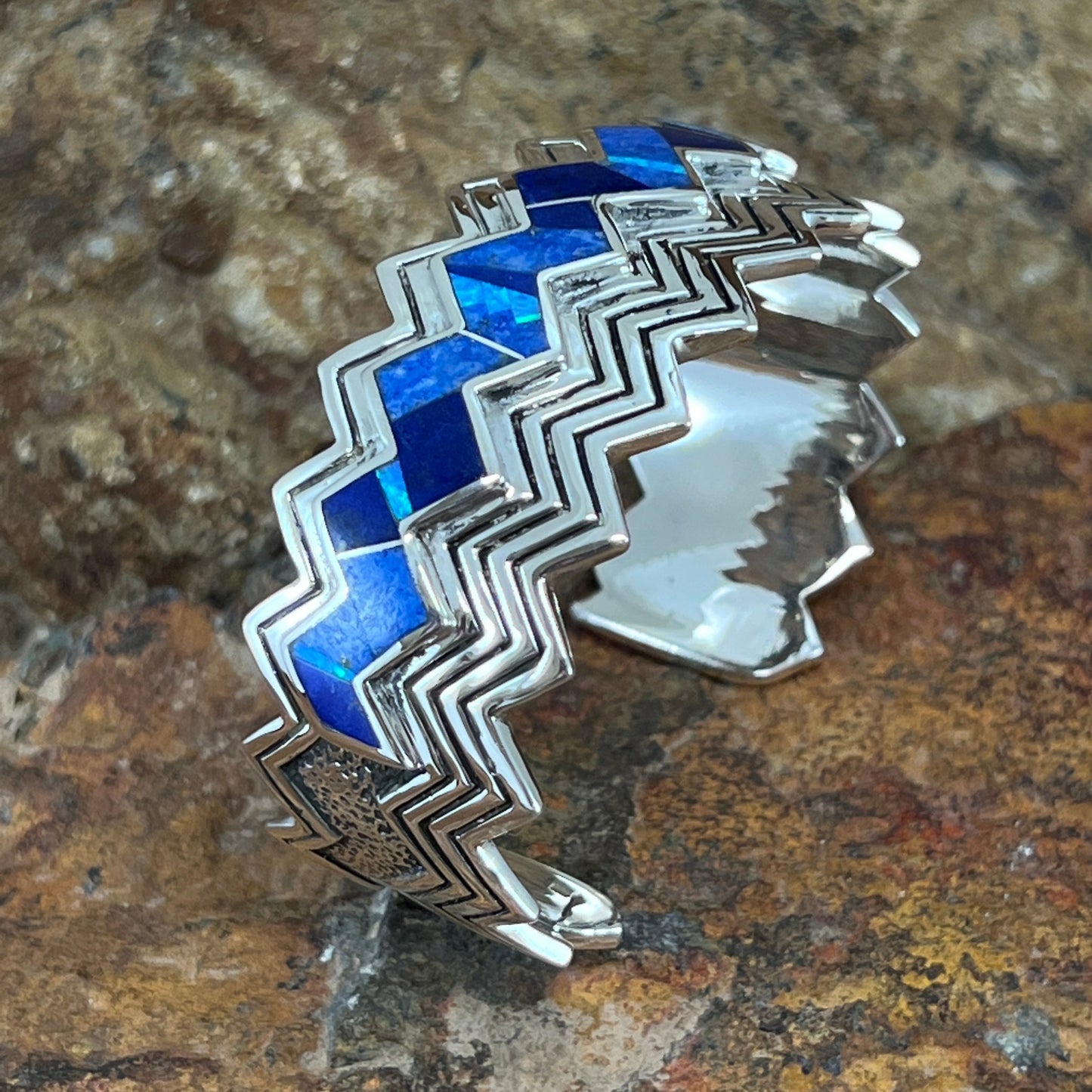 David Rosales Blue Sky Inlaid Sterling Silver Bracelet