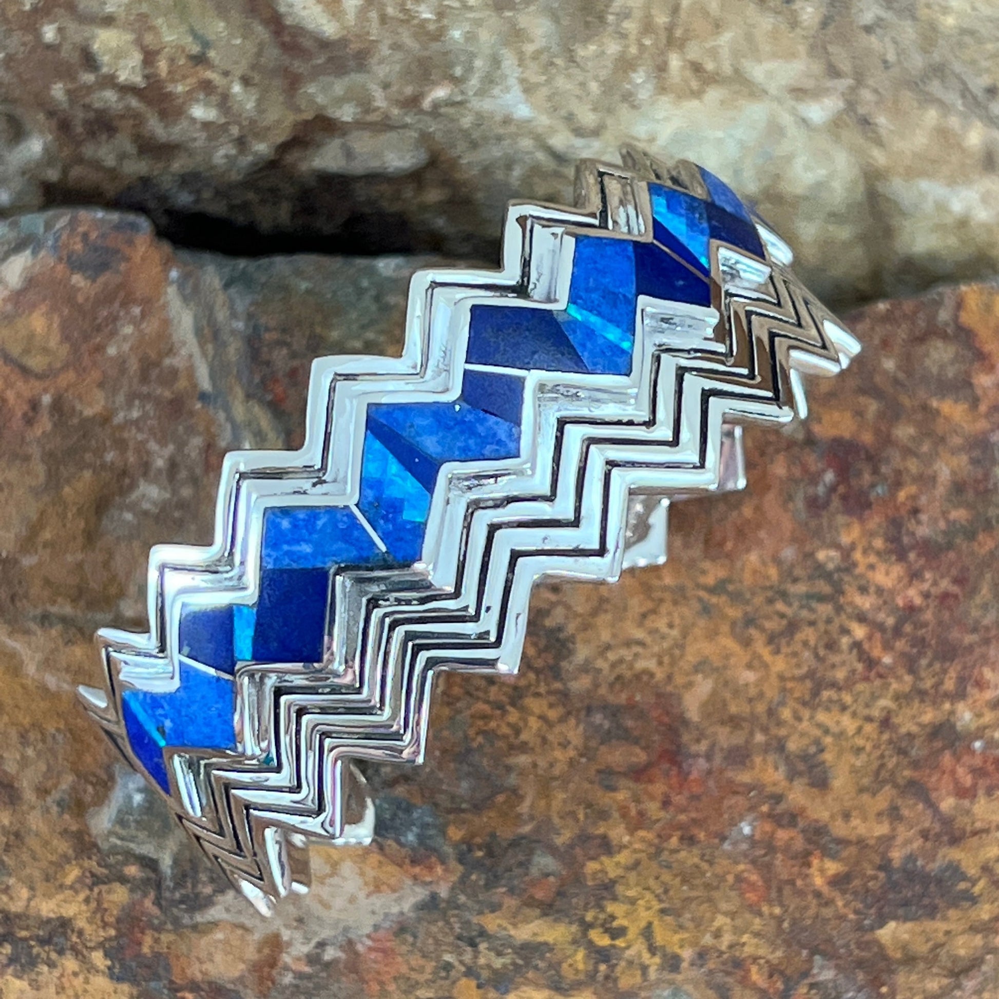 David Rosales Blue Sky Inlaid Sterling Silver Bracelet