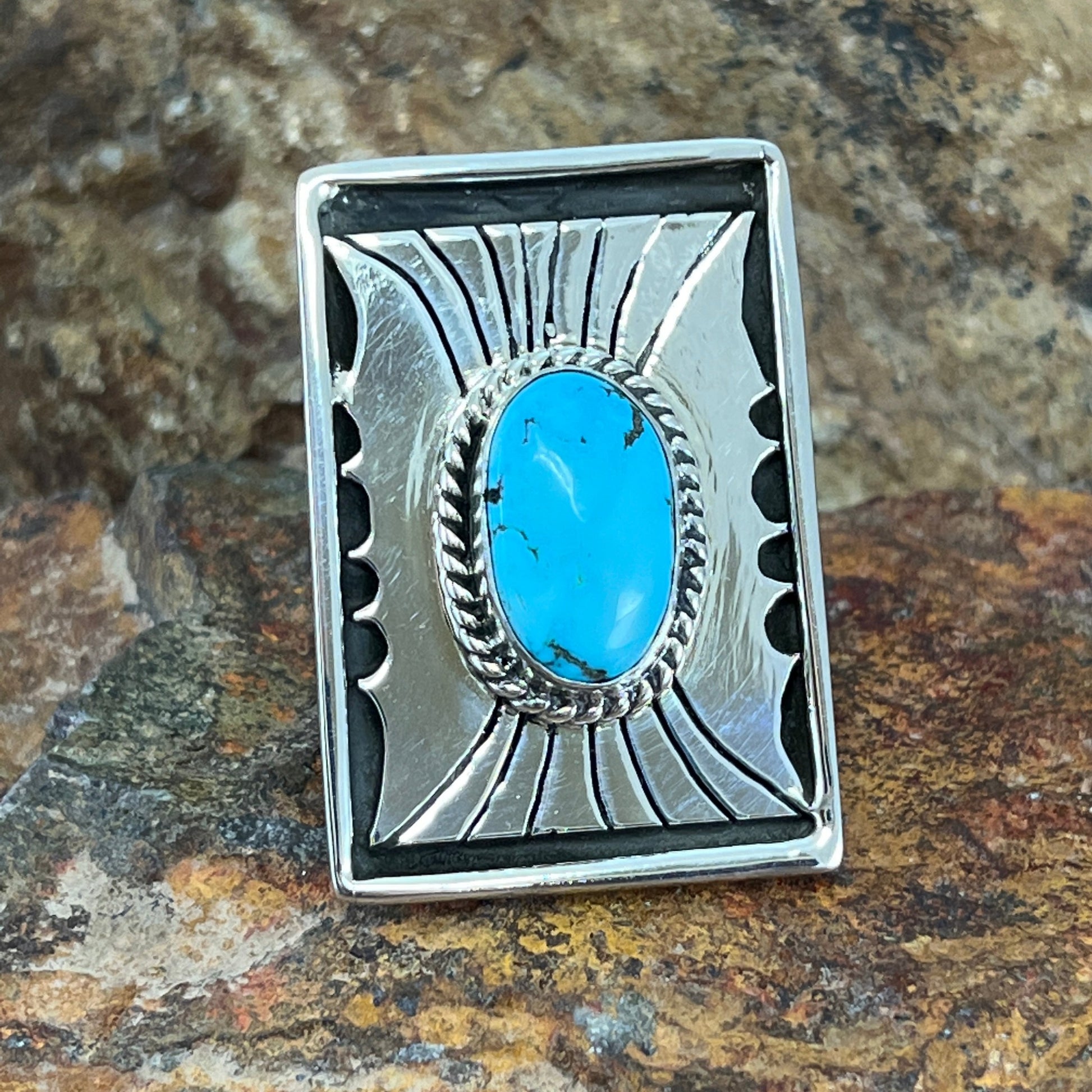 Dry Creek Turquoise Sterling Silver Overlay Ring Size 8 by Billy The Kid