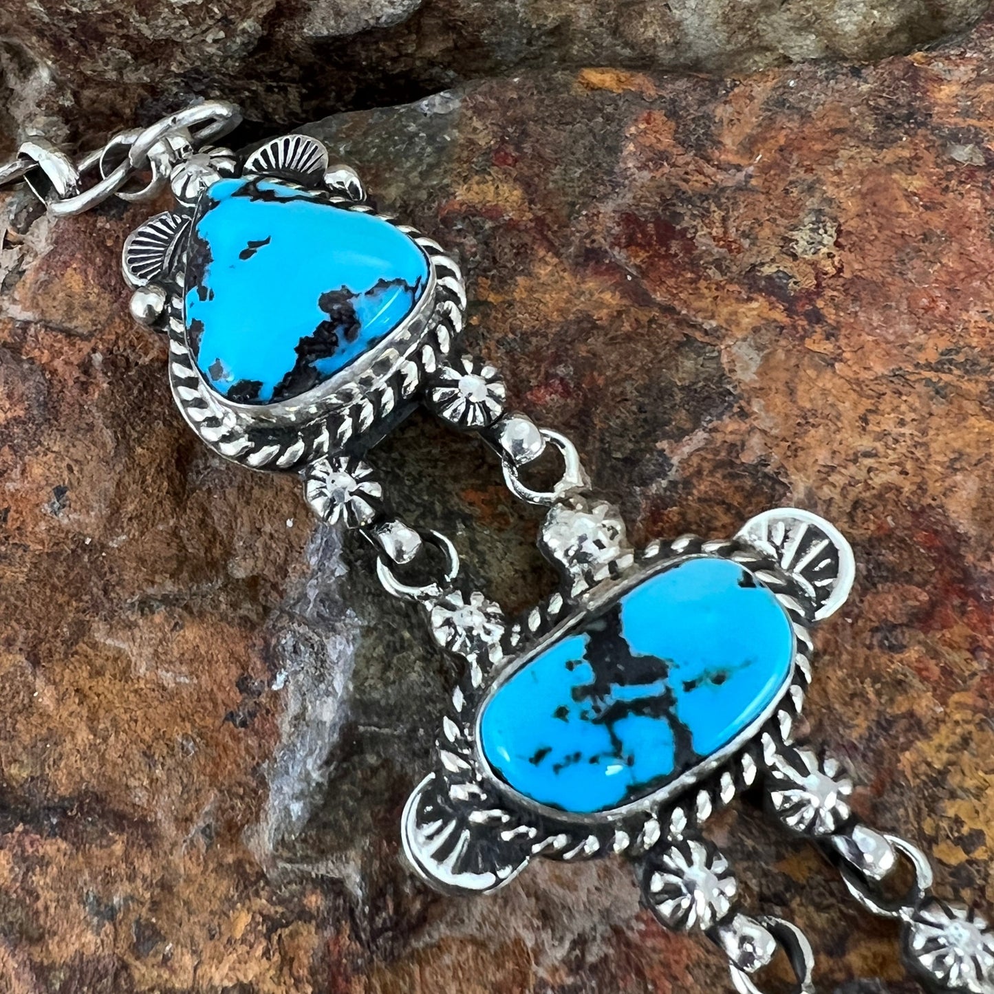 Dry Creek Turquoise Sterling Silver Link Bracelet by Billy The Kid