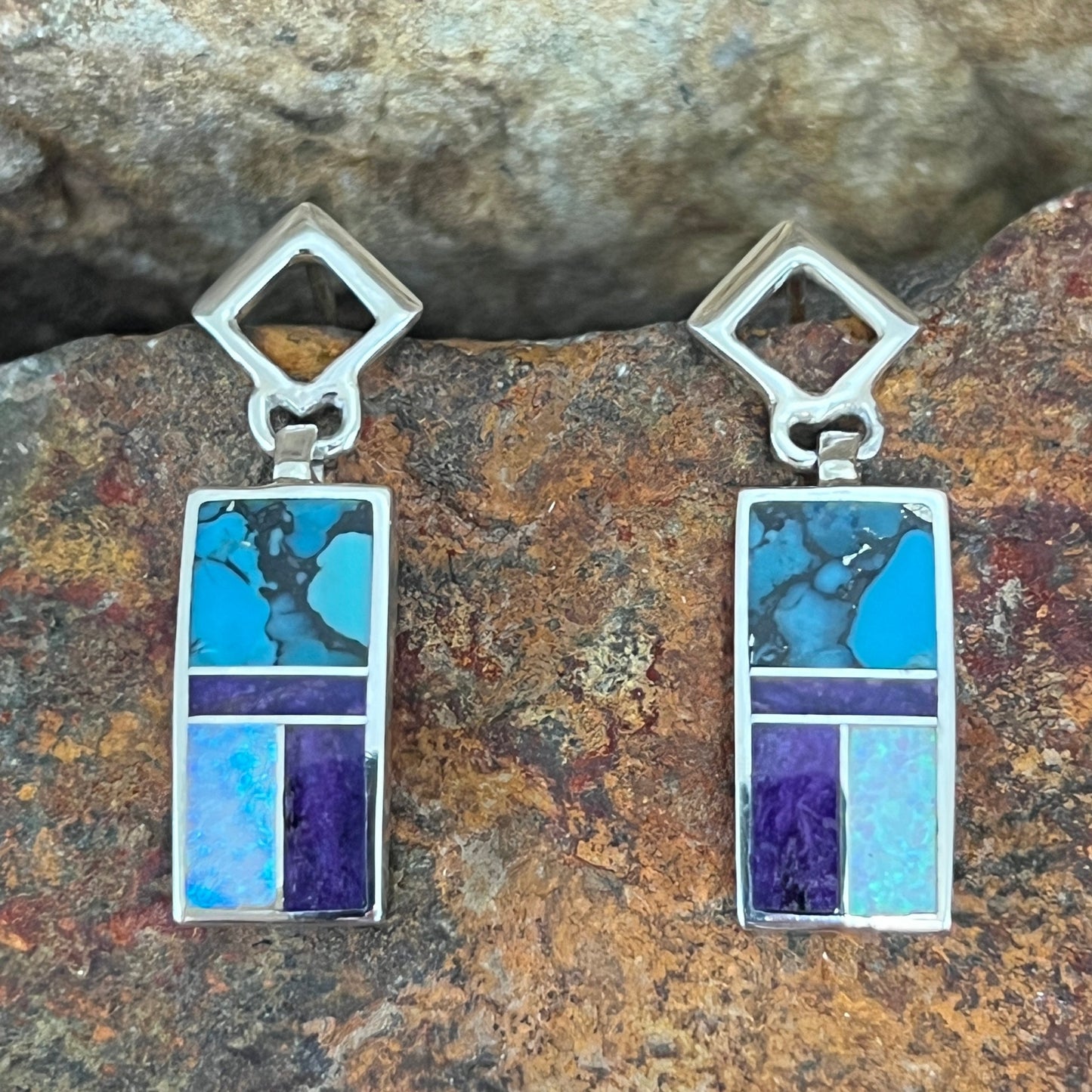 David Rosales Shalako Inlaid Sterling Silver Earrings