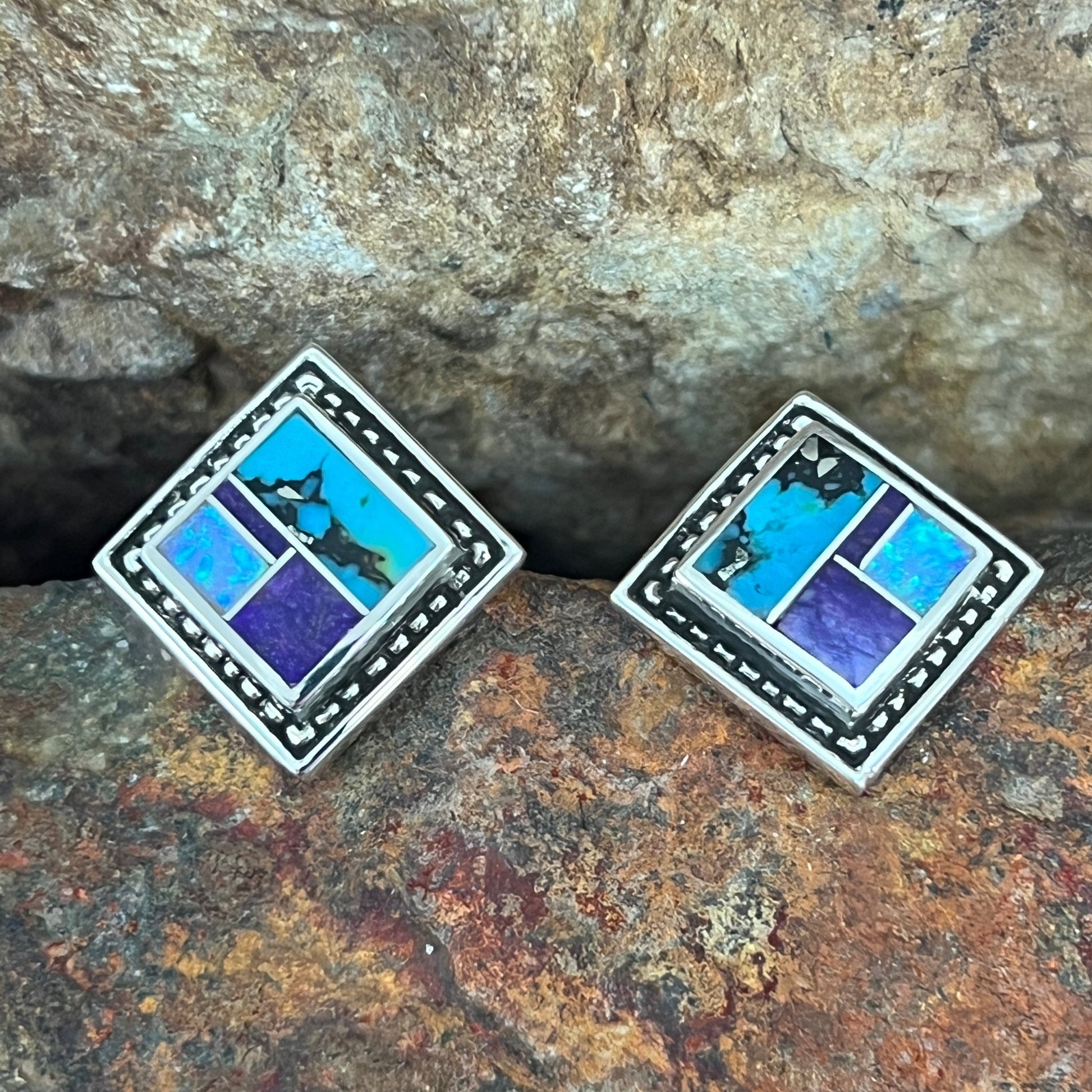 David Rosales Shalako Inlaid Sterling Silver Earrings