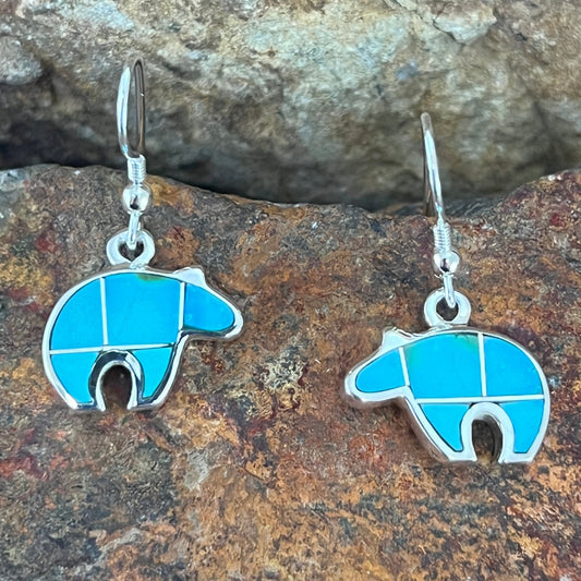 David Rosales Arizona Blue Inlaid Sterling Silver Earrings Bears