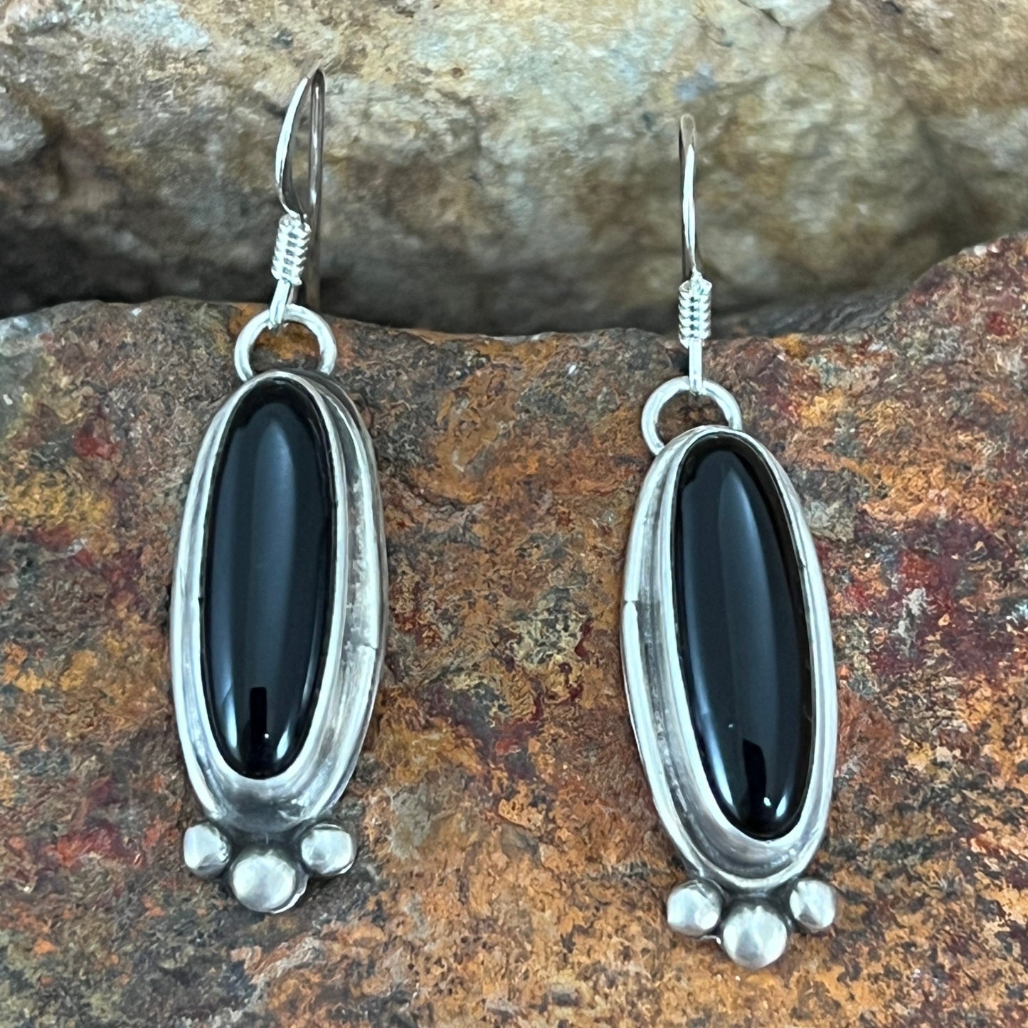 Black Onyx Sterling Silver Earrings by Mary Tso