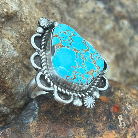 Dry Creek Turquoise Sterling Silver Ring by Mary Tso - Size 8.5 Adj