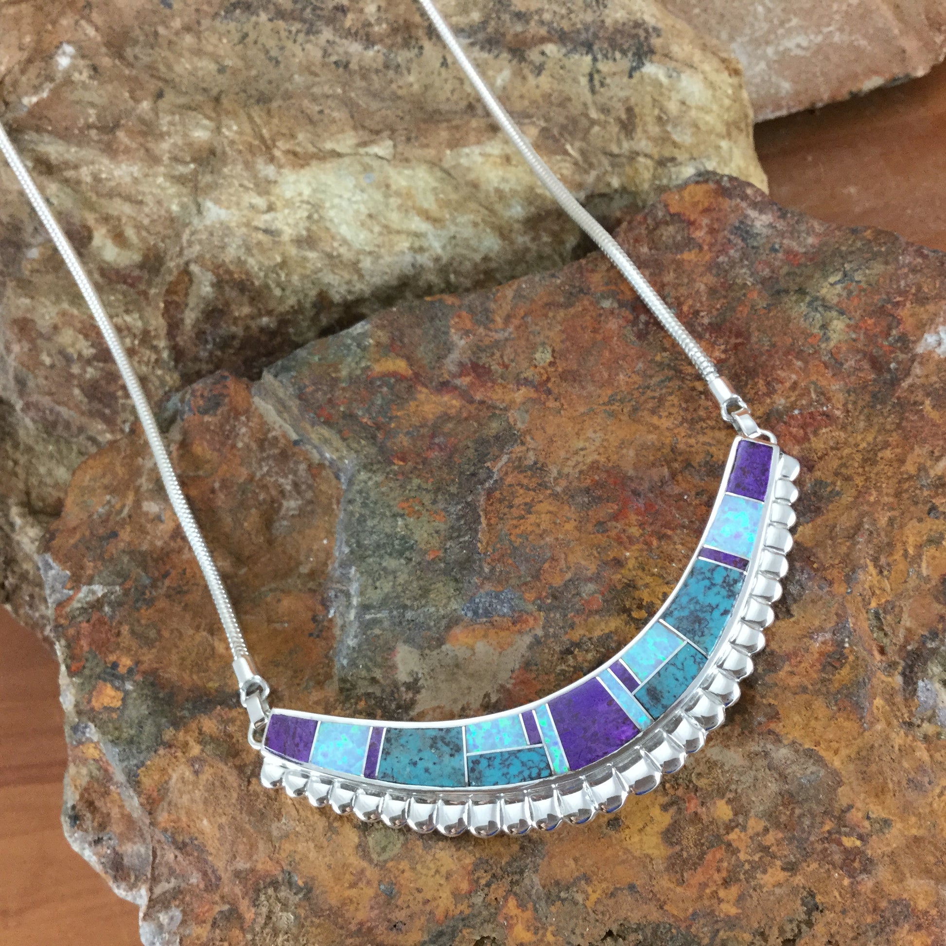 David Rosales Shalako Inlaid Sterling Silver Necklace