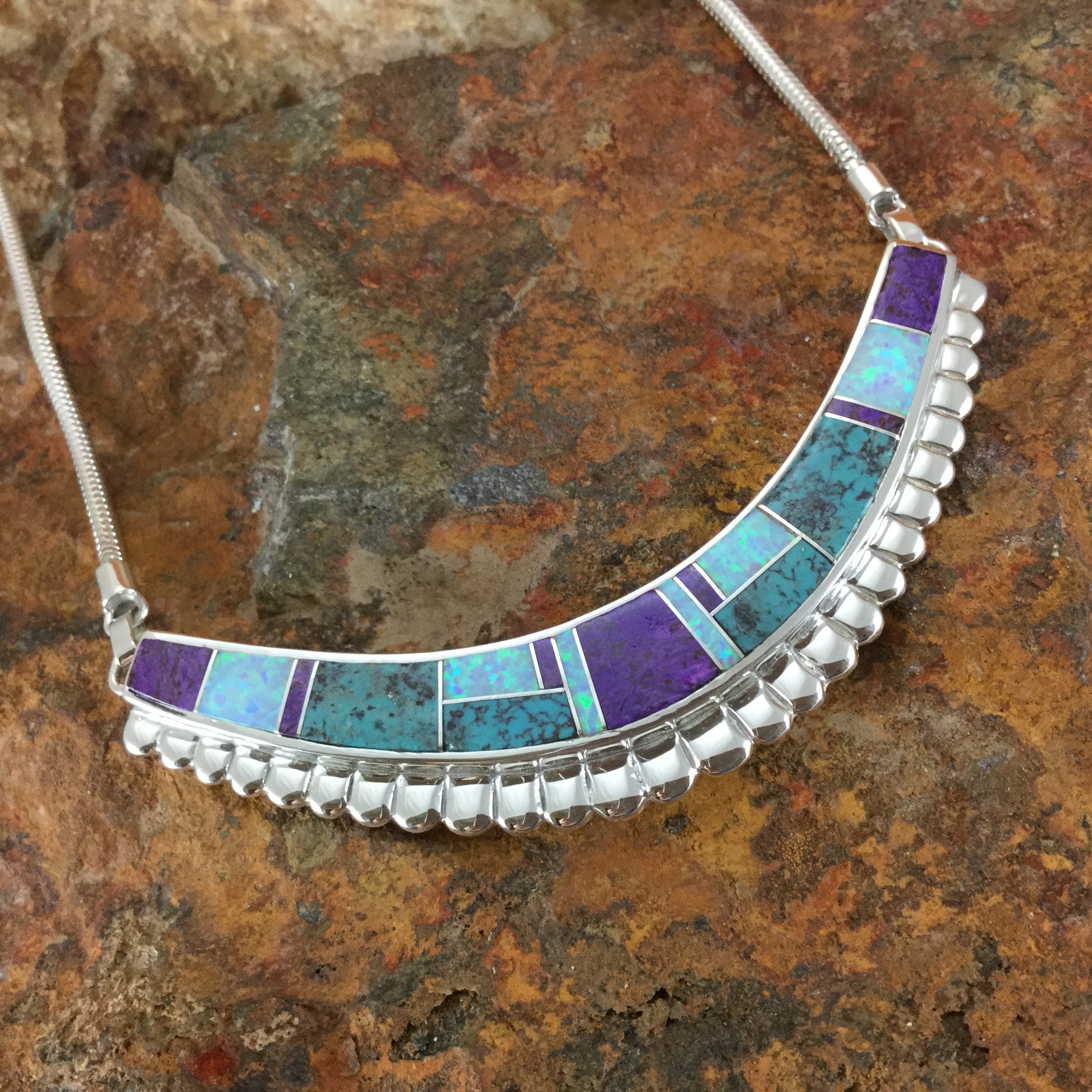 David Rosales Shalako Inlaid Sterling Silver Necklace