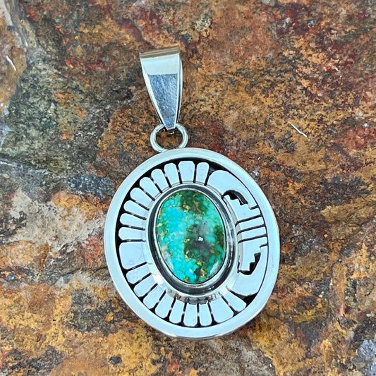 Sonoran Gold Turquoise Sterling Silver Pendant by Leonard Nez