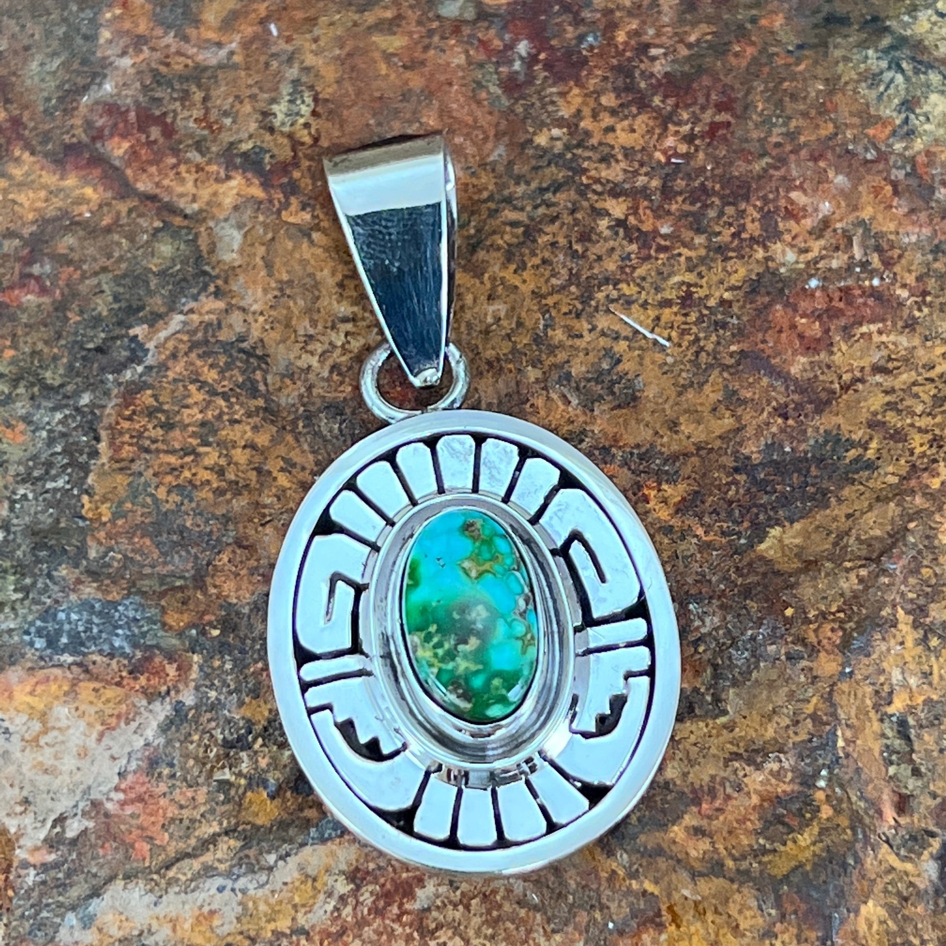 Sonoran Gold Turquoise Sterling Silver Pendant by Leonard Nez