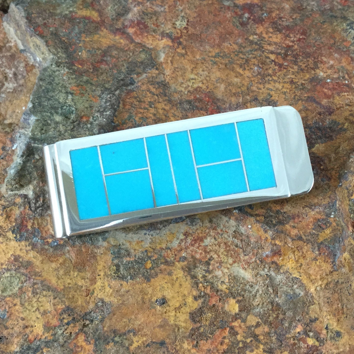 David Rosales Arizona Blue Inlaid Sterling Silver Money Clip