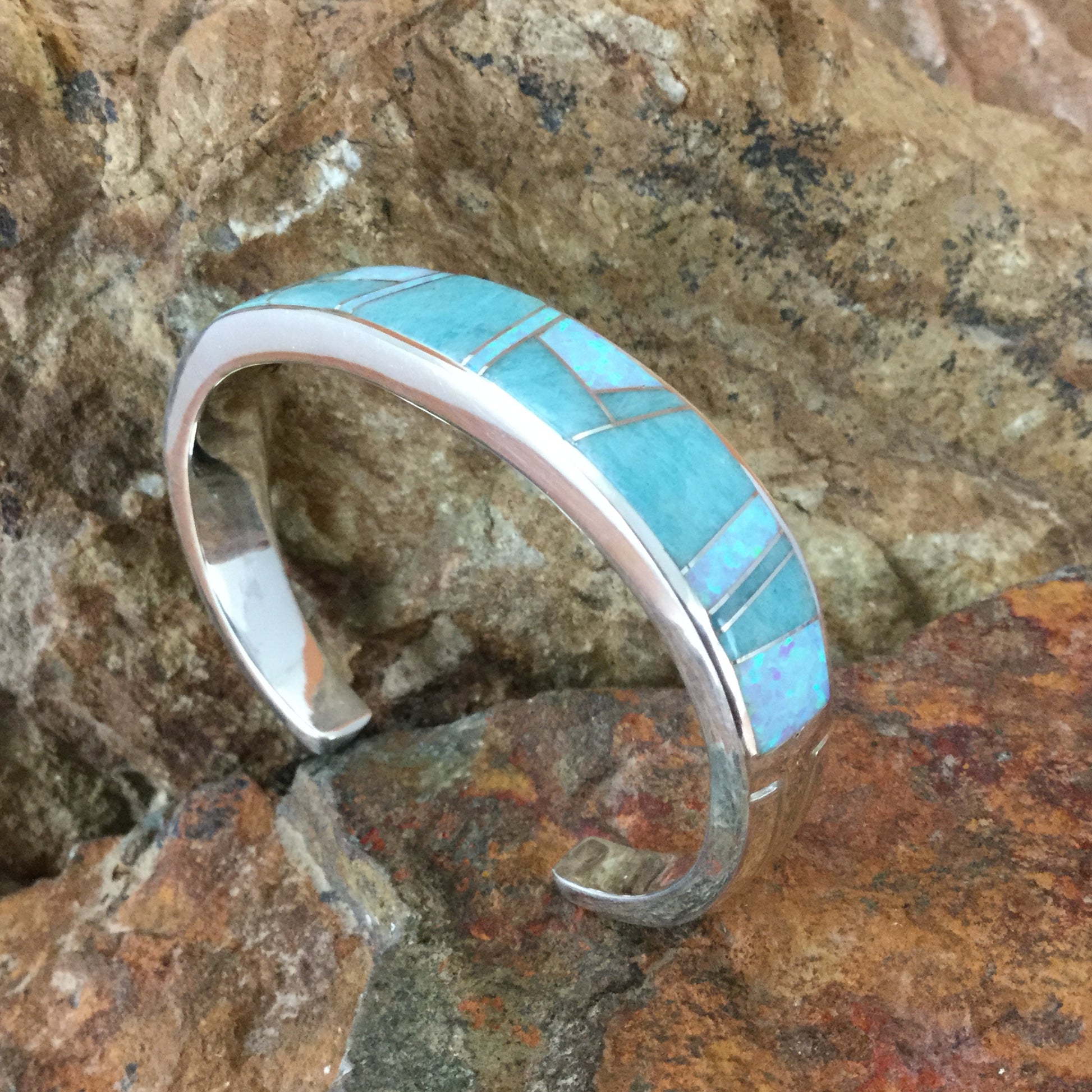 David Rosales Inlaid Sterling Silver Bracelet