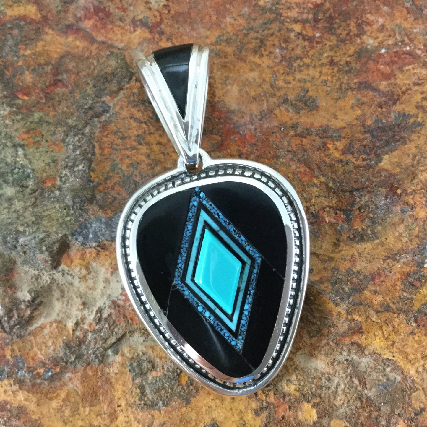 David Rosales Shadow Peak Inlaid Sterling Silver Pendant