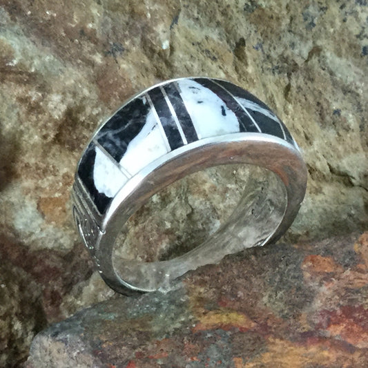 David Rosales White Buffalo Inlaid Sterling Silver Ring