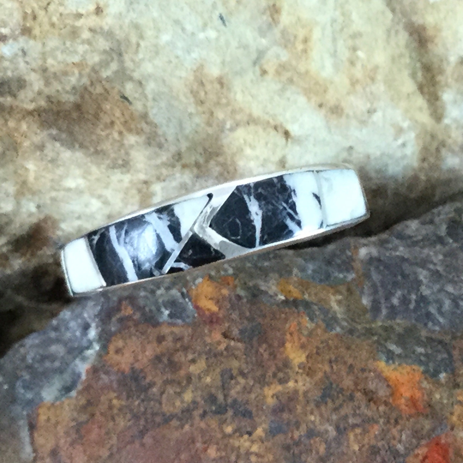 David Rosales White Buffalo Inlaid Sterling Silver Ring