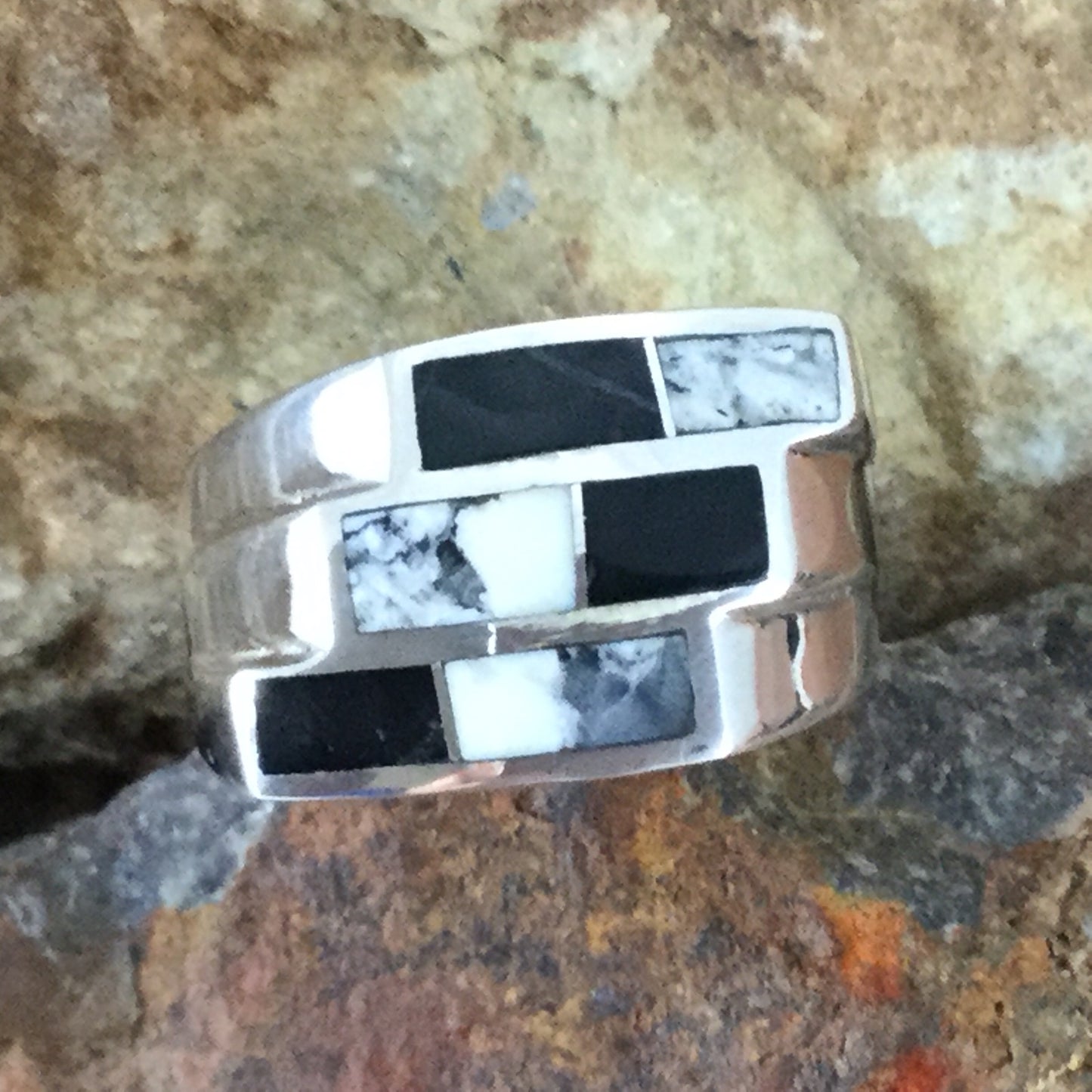 David Rosales White Buffalo Inlaid Sterling Silver Ring