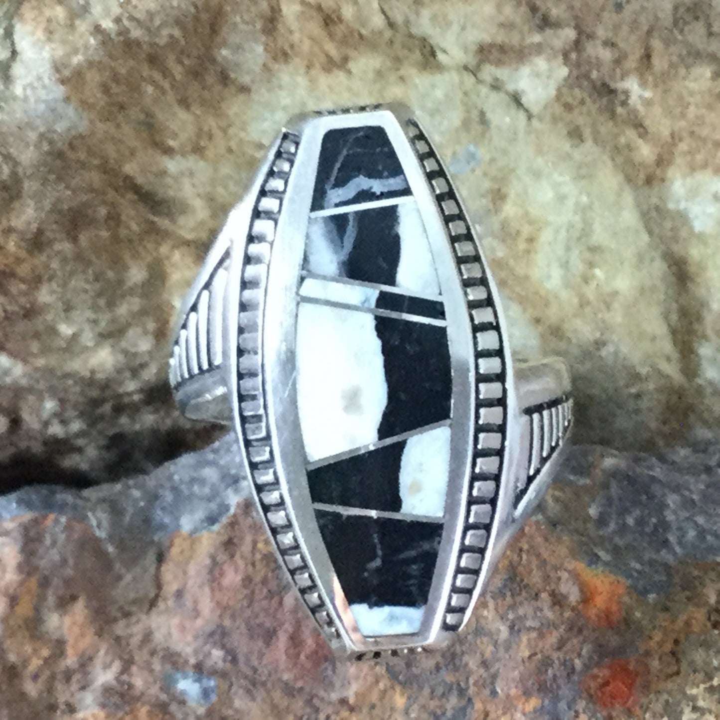 David Rosales White Buffalo Inlaid Sterling Silver Ring