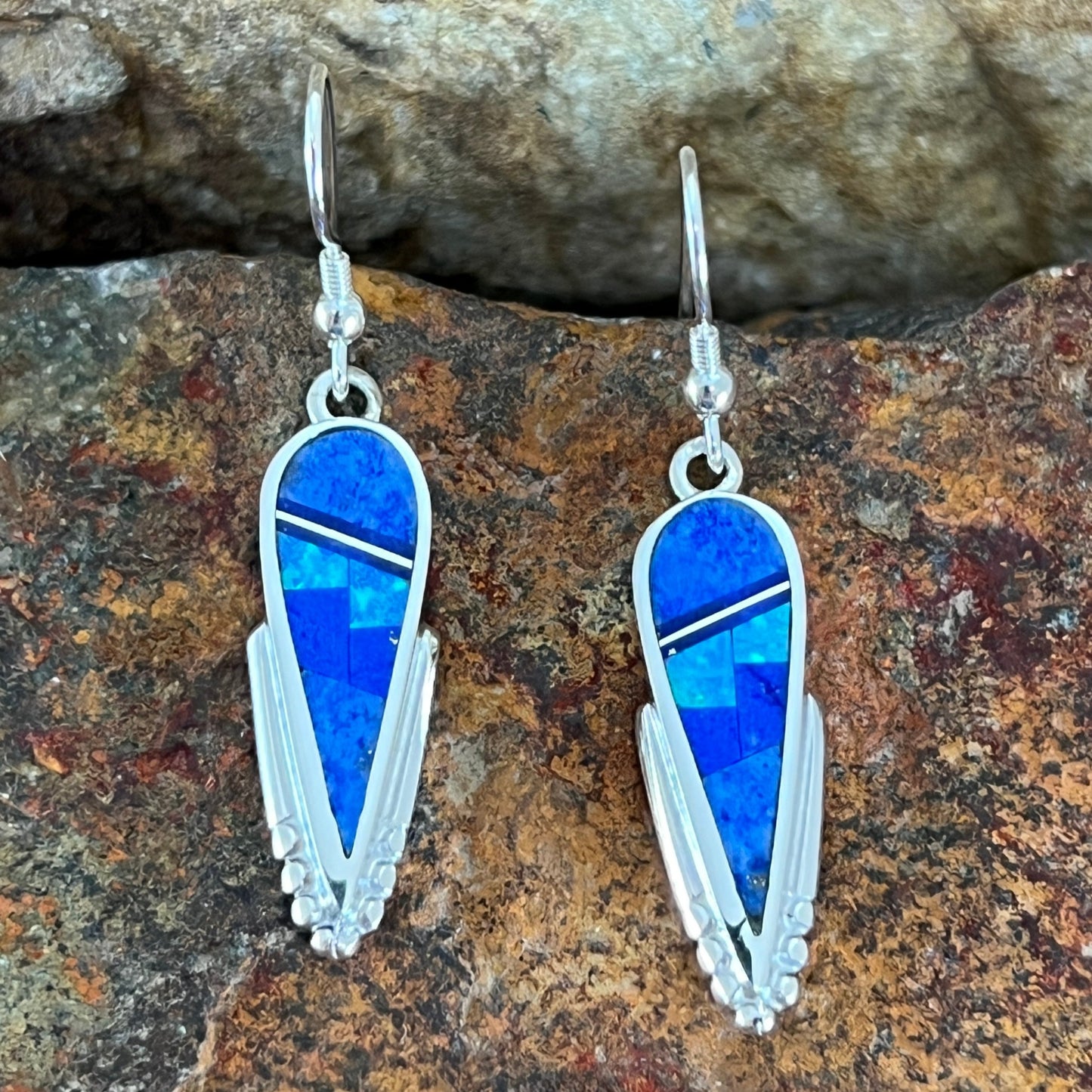 David Rosales Blue Sky Inlaid Sterling Silver Earrings