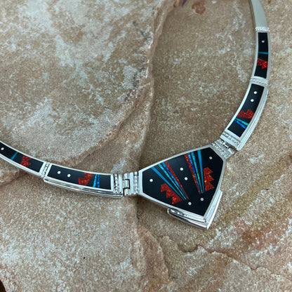 David Rosales Red Moon Inlaid Sterling Silver Necklace