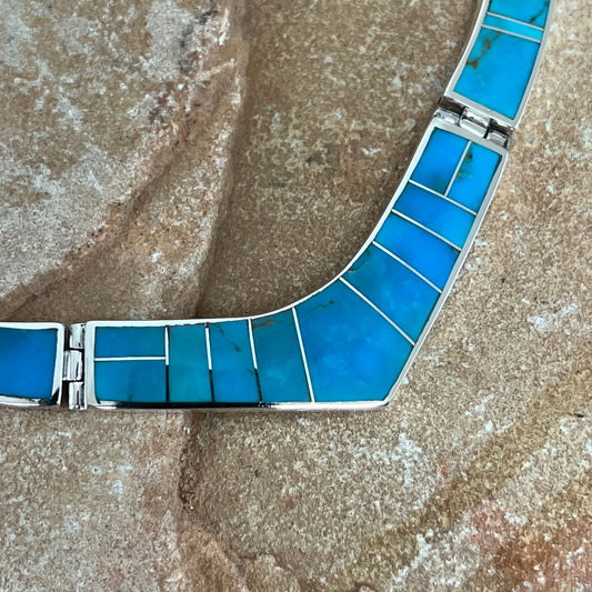 David Rosales Arizona Blue Fancy Inlay Sterling Silver Necklace