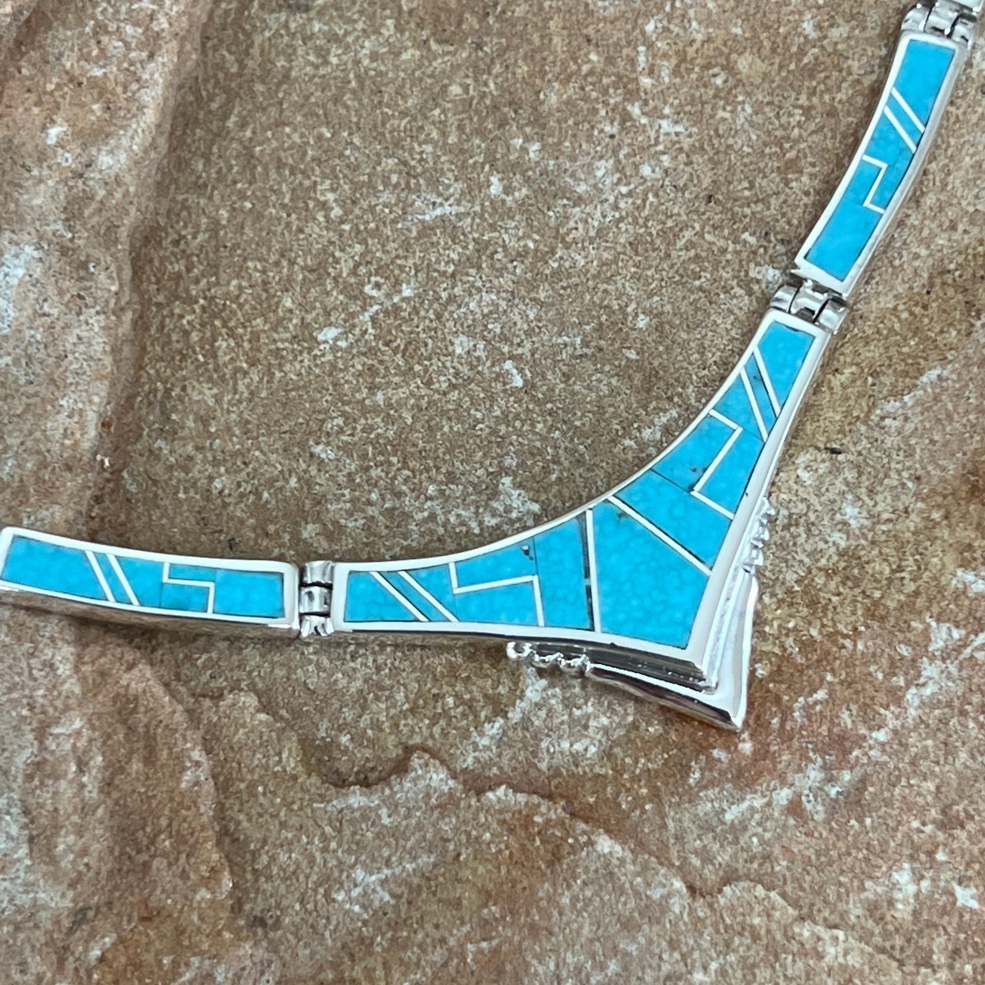 David Rosales Arizona Blue Fancy Inlay Sterling Silver Necklace