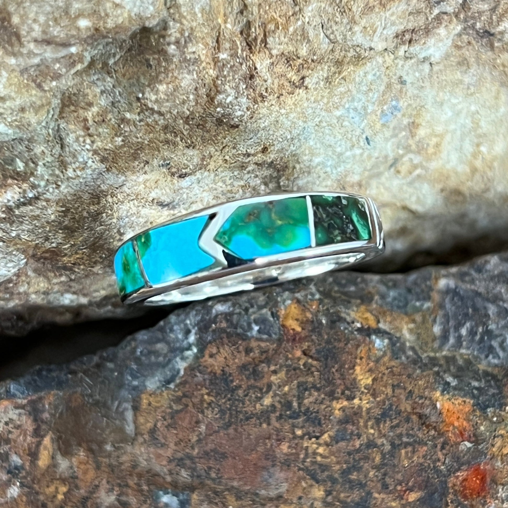 David Rosales Sonoran Gold Inlaid Sterling Silver Ring