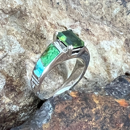 David Rosales Sonoran Gold Inlaid Sterling Silver Ring w/ Peridot