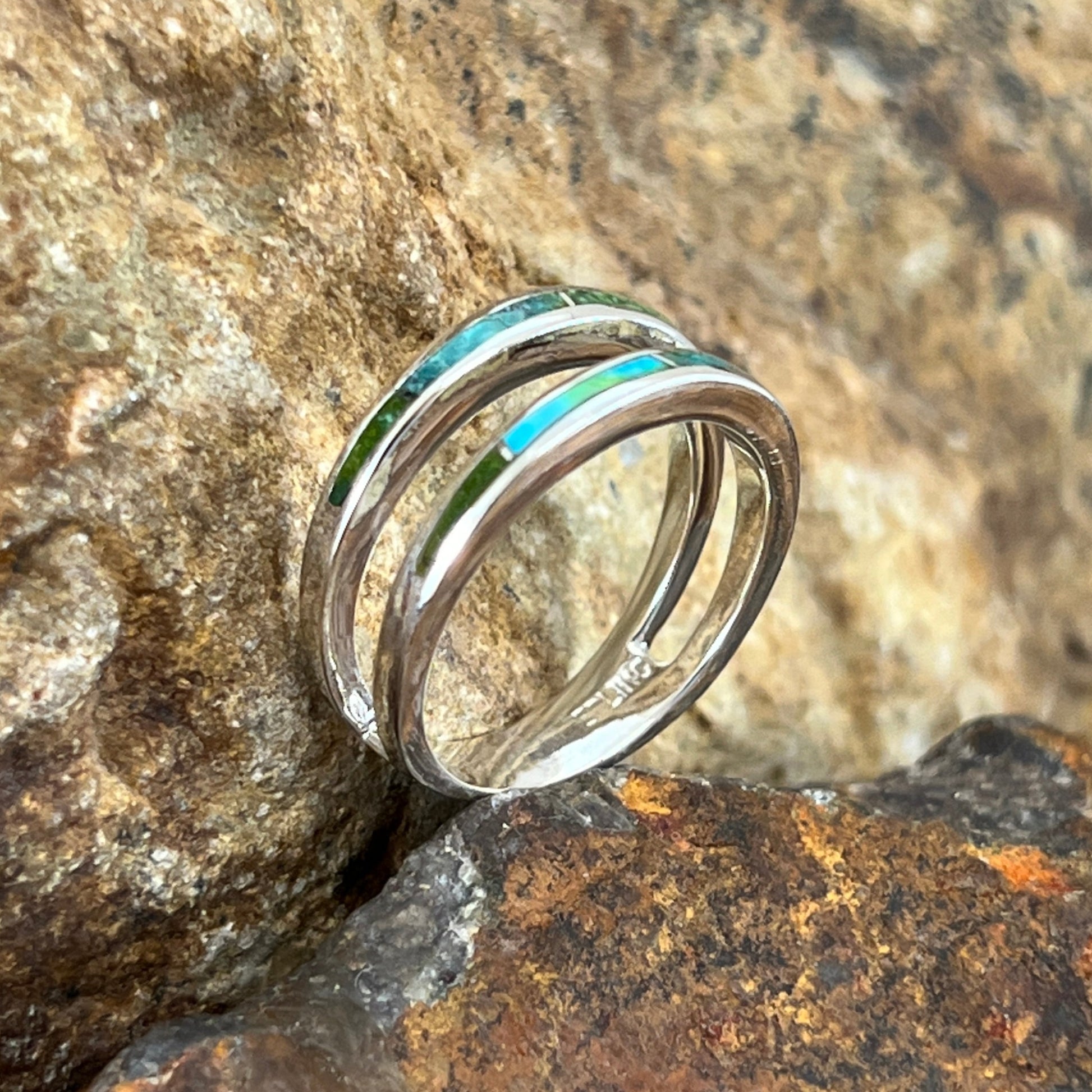 David Rosales Sonoran Gold Turquoise Inlaid Sterling Silver Ring