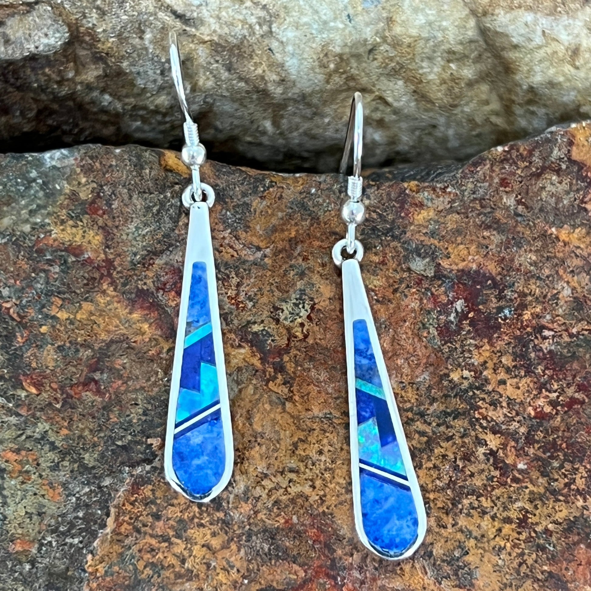 David Rosales Blue Sky Fancy Inlaid Sterling Silver Earrings