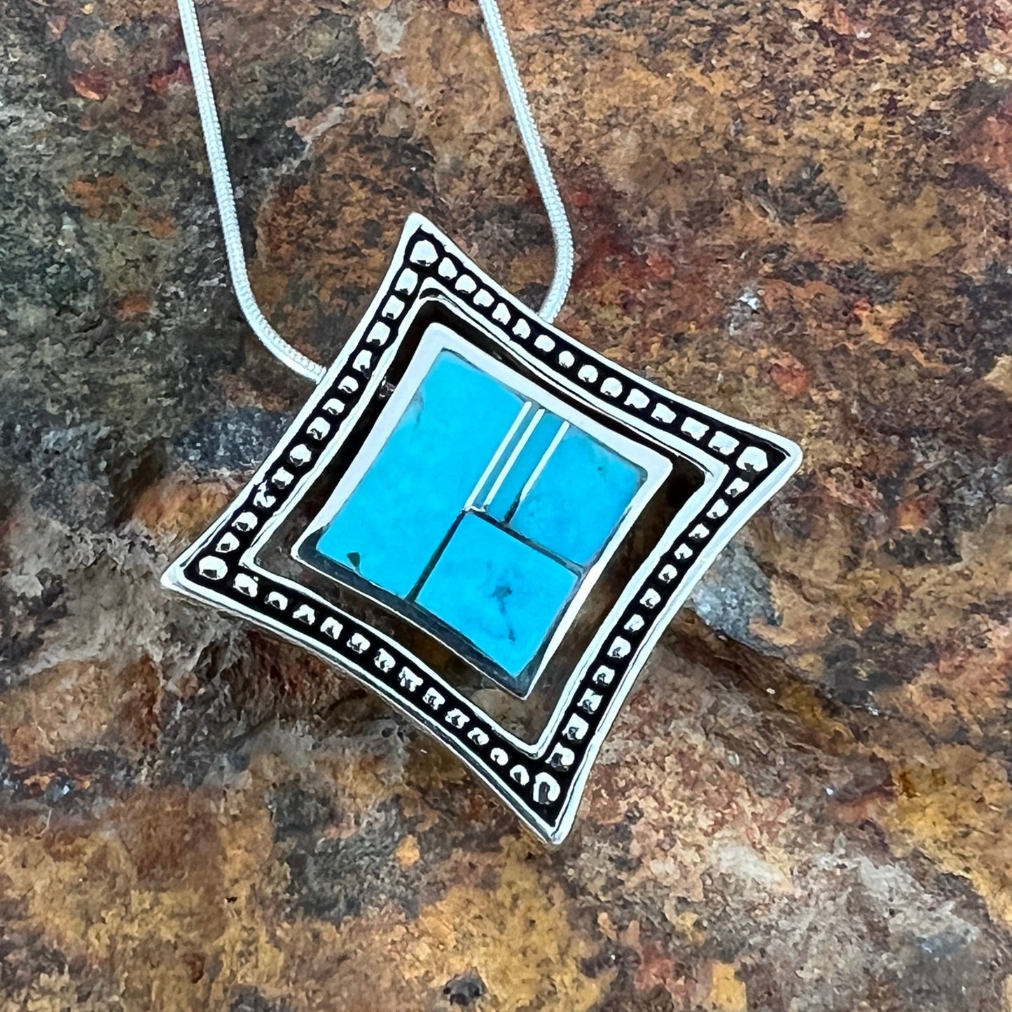 David Rosales Arizona Blue Inlaid Sterling Silver Necklace