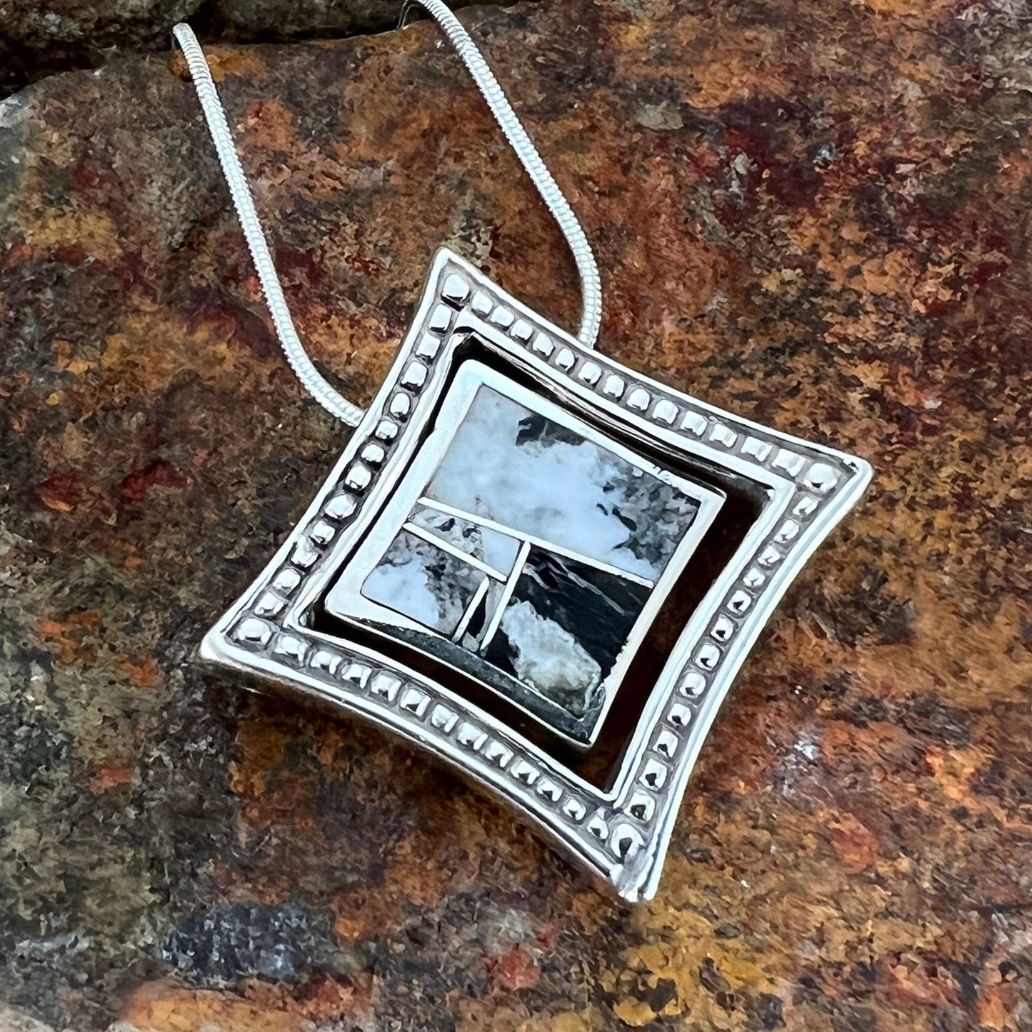 David Rosales White Buffalo Inlaid Sterling Silver Necklace