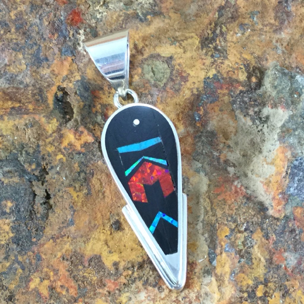 David Rosales Red Moon Inlaid Sterling Silver Pendant