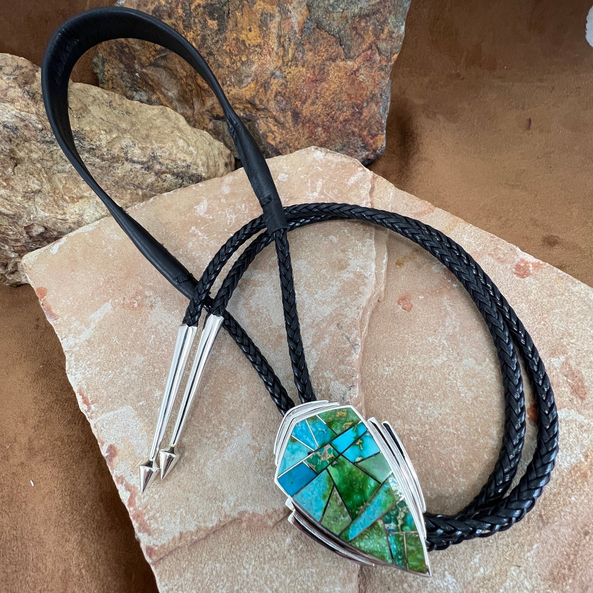 David Rosales Sonoran Gold Inlaid Sterling Silver Bolo Tie