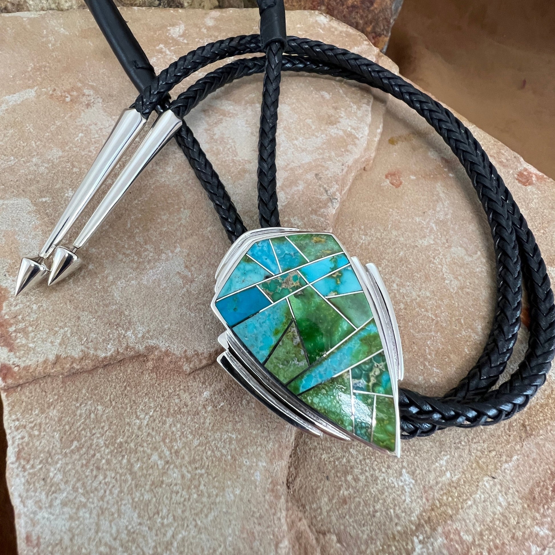 David Rosales Sonoran Gold Inlaid Sterling Silver Bolo Tie