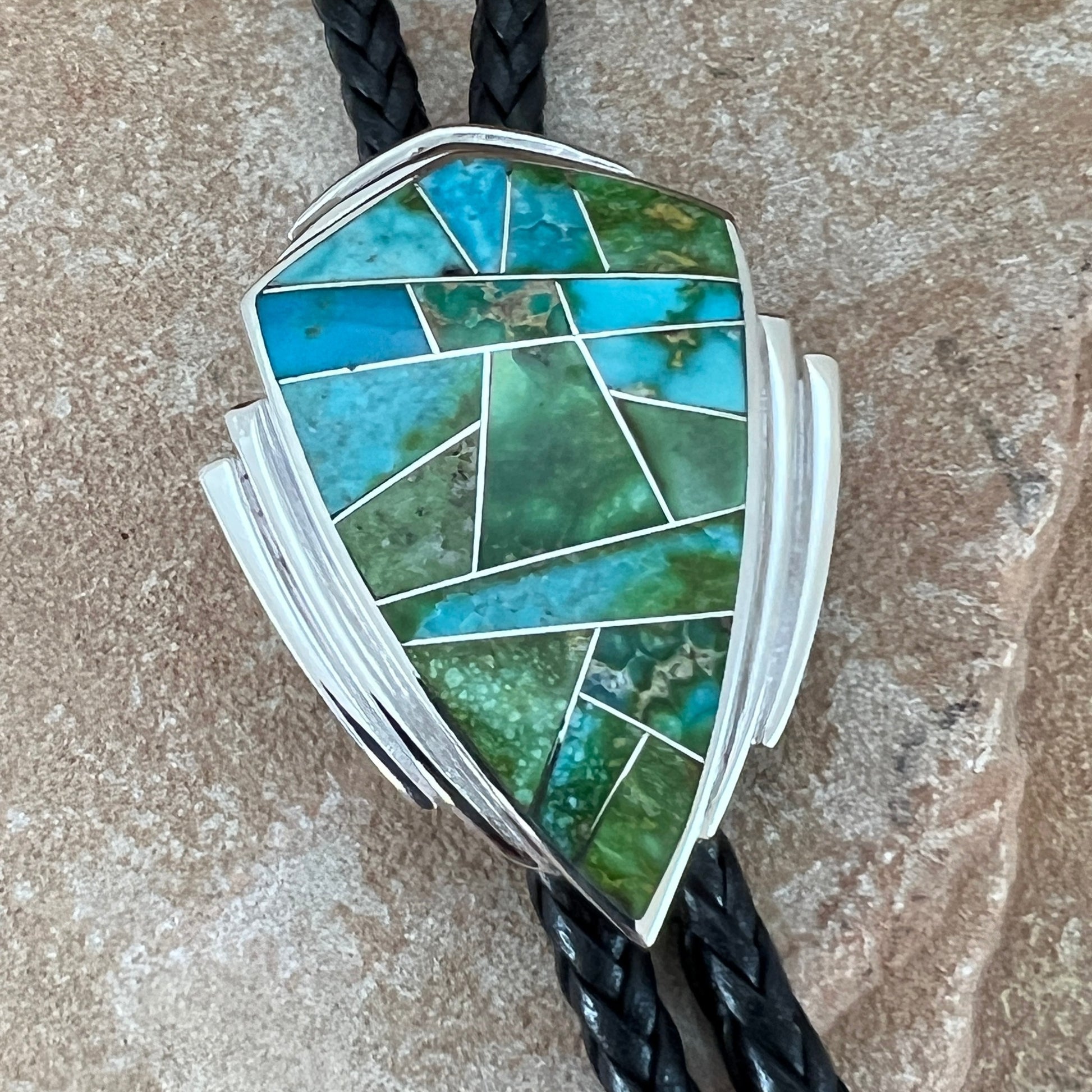 David Rosales Sonoran Gold Inlaid Sterling Silver Bolo Tie