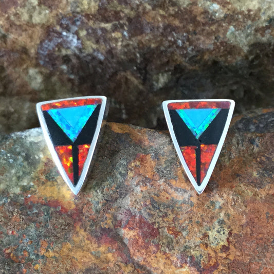 David Rosales Red Moon Inlaid Sterling Silver Earrings