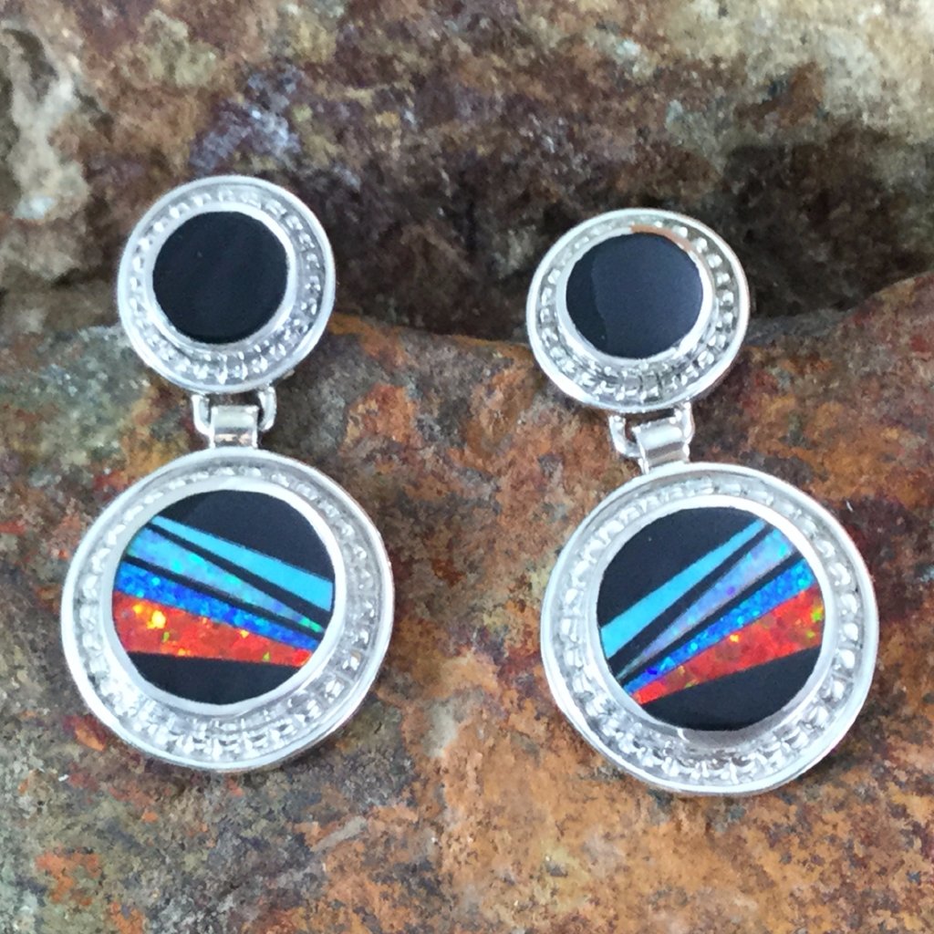 David Rosales Red Moon Inlaid Sterling Silver Earrings