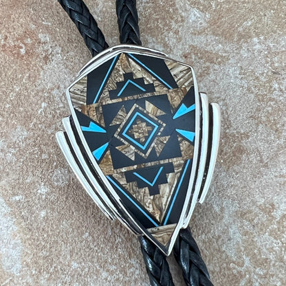 David Rosales Turquoise Creek Fancy Inlaid Sterling Silver Bolo Tie