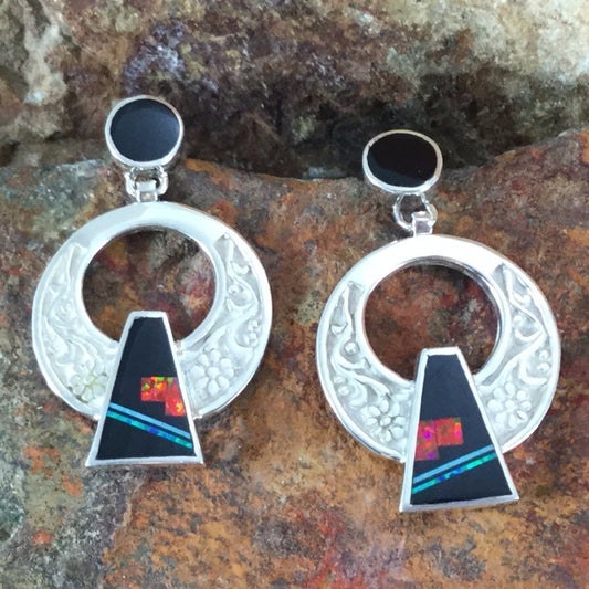 David Rosales Red Moon Inlaid Sterling Silver Earrings