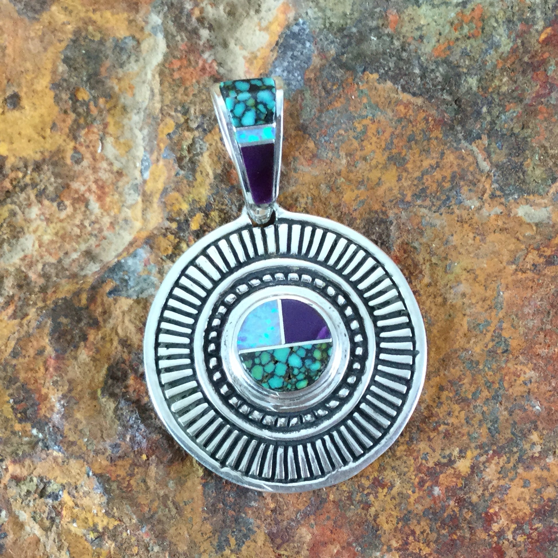 David Rosales Shalako Inlaid Sterling Silver Pendant