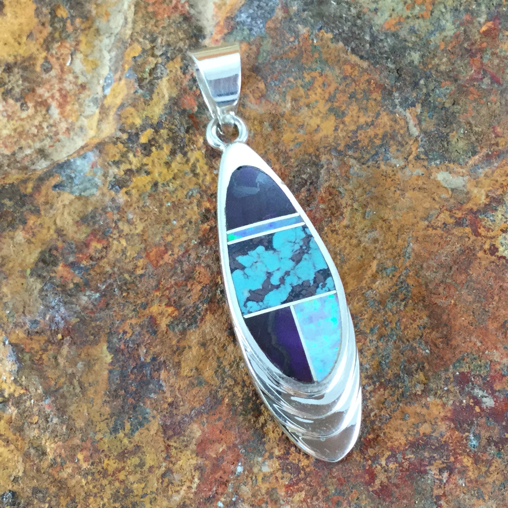 David Rosales Shalako Inlaid Sterling Silver Pendant