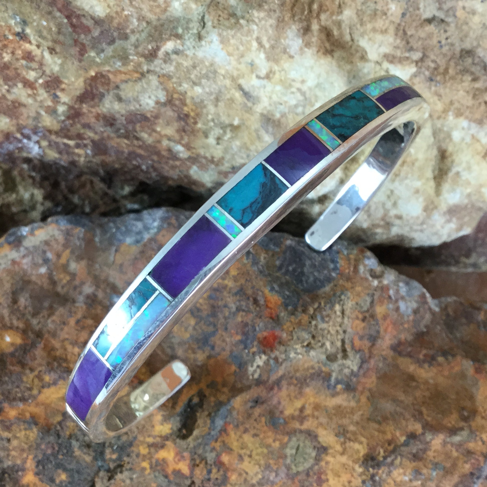 David Rosales Shalako Inlaid Sterling Silver Bracelet