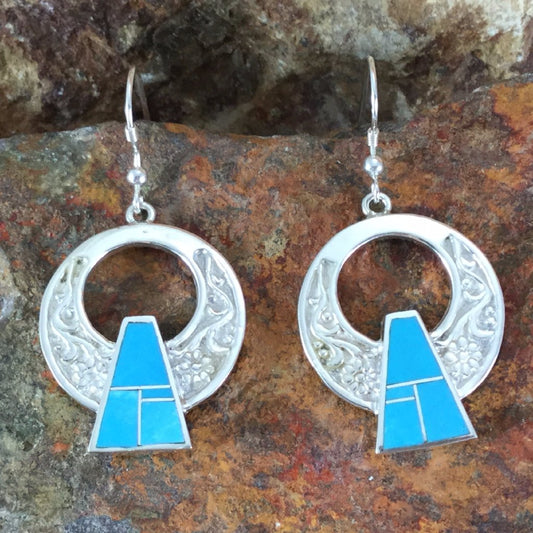 David Rosales Arizona Blue Inlaid Sterling Silver Earrings